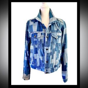 Alexis Taylor New York Blue Denim Jacket Patchwork Size Large 100% Cotton